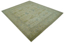 Traditional Turkish Oushak Design Beige And Blue Hand Knotted 12.4x15 Wool Area Rug