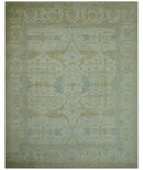 Traditional Turkish Oushak Design Beige And Blue Hand Knotted 12.4x15 Wool Area Rug