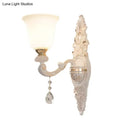 Traditional white glass wall lamp with crystal – bedroom sconce