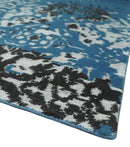 Transitional 7x10 Ivory, Blue and Black Modern Abstract Hand knotted Wool Area Rug