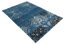 Transitional 7x10 Ivory, Blue and Black Modern Abstract Hand knotted Wool Area Rug