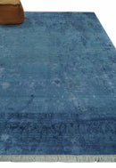 Transitional 8x11 Ivory and Blue Modern Abstract Hand knotted Wool and Art Silk Area Rug