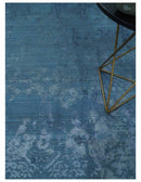 Transitional 8x11 Ivory and Blue Modern Abstract Hand knotted Wool and Art Silk Area Rug