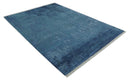 Transitional 8x11 Ivory and Blue Modern Abstract Hand knotted Wool and Art Silk Area Rug