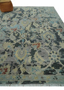 Transitional 9x12 Hand Knotted Silver, Charcoal and Beige Wool Area Rug