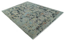 Transitional 9x12 Hand Knotted Silver, Charcoal and Beige Wool Area Rug