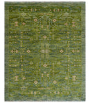 Transitional Design Green And Blue Hand Knotted Custom Made Wool Rug