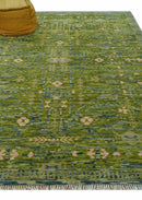 Transitional Design Green And Blue Hand Knotted Custom Made Wool Rug