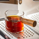 Transparent glass espresso measuring cup with wood handle kitchen cup