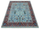 Tree of Life Hand Knotted Blue and Rust Oushak Custom Made Wool Rug