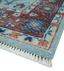 Tree of Life Hand Knotted Blue and Rust Oushak Custom Made Wool Rug