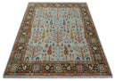 Tree of Life Hand Knotted Silver, Brown and Rust Traditional Wool Rug