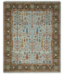 Tree of Life Hand Knotted Silver, Brown and Rust Traditional Wool Rug