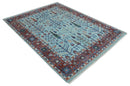 Tree of Life Hand Knotted Blue and Rust Oushak Custom Made Wool Rug