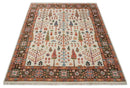 Tree of Life 8x10 Hand Knotted Ivory, Brown and Rust Traditional Oushak Wool Rug