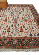Tree of Life 8x10 Hand Knotted Ivory, Brown and Rust Traditional Oushak Wool Rug