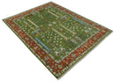 Tree of life Green and Rust Traditional Hand knotted 8x10 wool Area Rug