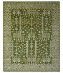 Tree of life Green and Silver Hand Knotted Traditional Floral 8x10 wool rug