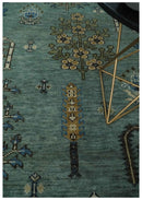 Tree of Life Green Traditional Hand Knotted Turkish Design 8x10 Wool Area Rug