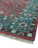 Tree of Life Hand Knotted 8x10 Maroon and Blue Traditional Wool area Rug