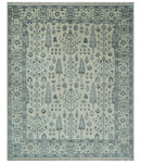Tree of Life Hand Knotted Ivory and Charcoal Traditional Oushak Custom Made Wool Rug