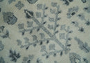 Tree of Life Hand Knotted Ivory and Charcoal Traditional Oushak Custom Made Wool Rug