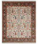 Tree of Life Hand Knotted Ivory, Brown and Rust Traditional Oushak Multi Size Wool Rug