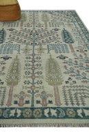 Tree of life Ivory, Teal, Olive and Brown Hand Knotted Traditional Oushak wool Area Rug
