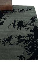 Tree of life leaf Art Gray and Black 5x6.6 Hand knotted wool Area Rug