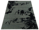 Tree of life leaf Art Gray and Black 5x6.6 Hand knotted wool Area Rug