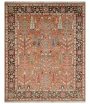 Tree of Life Peach and Brown Hand Knotted 8x10 Traditional Oushak Wool Rug