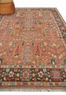 Tree of Life Peach and Brown Hand Knotted 8x10 Traditional Oushak Wool Rug
