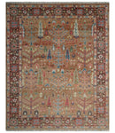 Tree of Life Rust and Brown Hand Knotted 8x10 Traditional Oushak Wool Rug