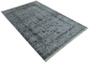 Tree of Life Silver And Gray 6x9 Hand Knotted Bamboo Silk Area Rug