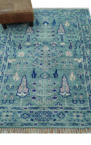 Tree of life Teal And Blue Hand knotted 4x6 Wool Area Rug