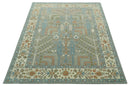 Tree of life Traditional Floral Gray, Beige, Green and Dark Peach Hand Tufted 8x10 wool Area Rug
