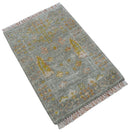 Tree of life Traditional Gray Hand Knotted 2X3 Wool Rug