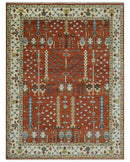 Tree Rug Hand Knotted Rust and Ivory 9x12 Traditional Turkish Design Wool Area Rug