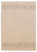 Tribal Border Ivory Design Hand Loomed Wool Area Rug