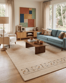 Tribal Border Ivory Design Hand Loomed Wool Area Rug