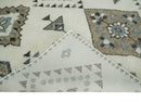 Tribal Design 8x10 Ivory and Brown Traditional Geometrical Pattern Hand Knotted Wool Area Rug
