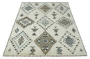 Tribal Design 8x10 Ivory and Brown Traditional Geometrical Pattern Hand Knotted Wool Area Rug