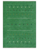 Tribal Design Green Traditional Hand loom 4.6x7 Wool Area Rug