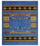 Tribal Gabbeh Blue, Black, Green and Rust Hand knotted Antique Look Traditional Wool Area Rug