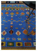 Tribal Gabbeh Blue, Black, Green and Rust Hand knotted Antique Look Traditional Wool Area Rug