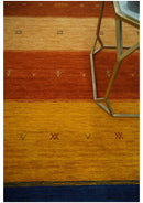 Tribal Gabbeh Blue, Brown, Gold and Rust 4.6x6.6 Stripes Design Wool area Rug