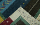 Tribal Gabbeh Blue, Gold, Maroon and Ivory Stripes design Traditional Hand loom 4.6x7 Wool Area Rug