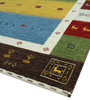 Tribal Gabbeh Green, Gold, Blue, Maroon and Ivory Stripes Design Traditional Hand loom 4.6x6.6 Wool Area Rug