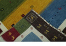 Tribal Gabbeh Green, Gold, Blue, Maroon and Ivory Stripes design Traditional Wool Area Rug