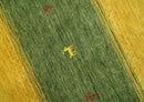 Tribal Gabbeh Green, Gold, Blue, Maroon and Ivory Stripes design Traditional Wool Area Rug